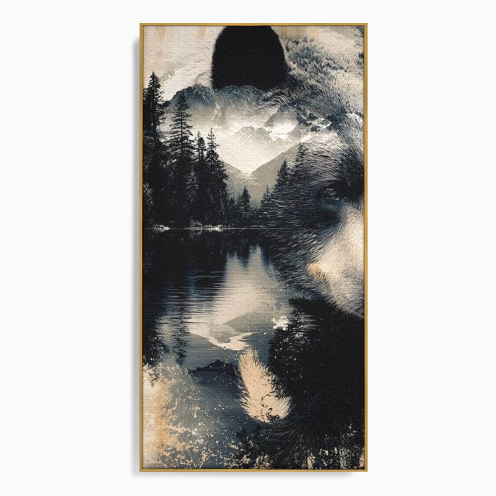 Tablou Canvas Premium, LuxCanva® M1487, Strajerul Padurii, Urs, Salbaticie, Animal, Padure, Peisaj, Natura, Munti, Ape, Dormitor, Birou, Living, Camera Copil