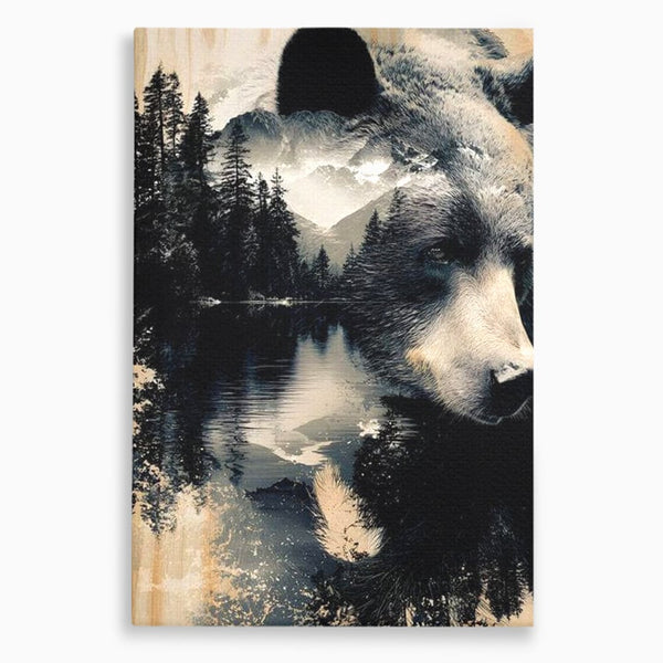Tablou Canvas Premium, LuxCanva® M1487, Strajerul Padurii, Urs, Salbaticie, Animal, Padure, Peisaj, Natura, Munti, Ape, Dormitor, Birou, Living, Camera Copil