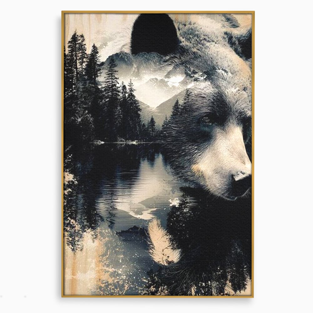Tablou Canvas Premium, LuxCanva® M1487, Strajerul Padurii, Urs, Salbaticie, Animal, Padure, Peisaj, Natura, Munti, Ape, Dormitor, Birou, Living, Camera Copil