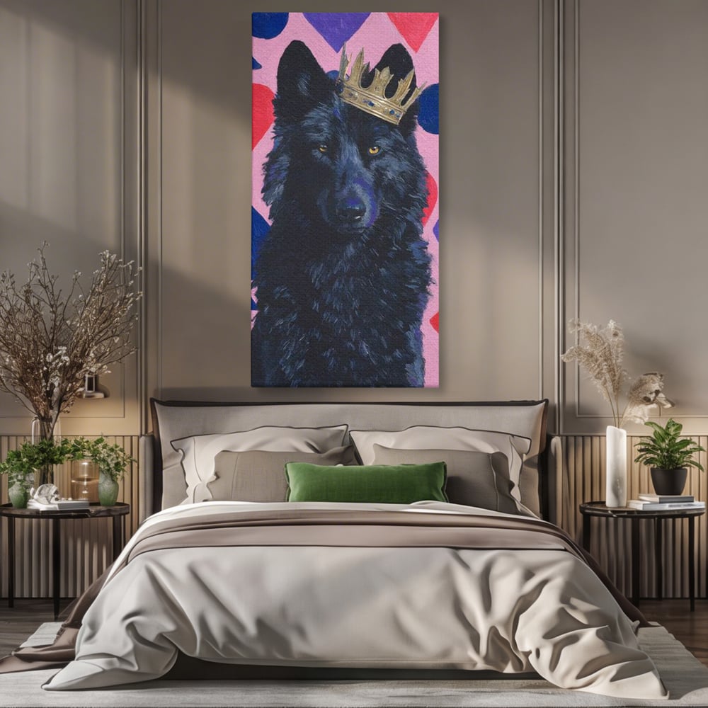 Leinwand Wandbilder Canvas Premium, LuxCanva® M1489, König, Wolf, Tier, Alpha, Krone, Adel, Symbole, Schlafzimmer, Büro, Wohnzimmer, Wohnzimmer, Kinderzimmer