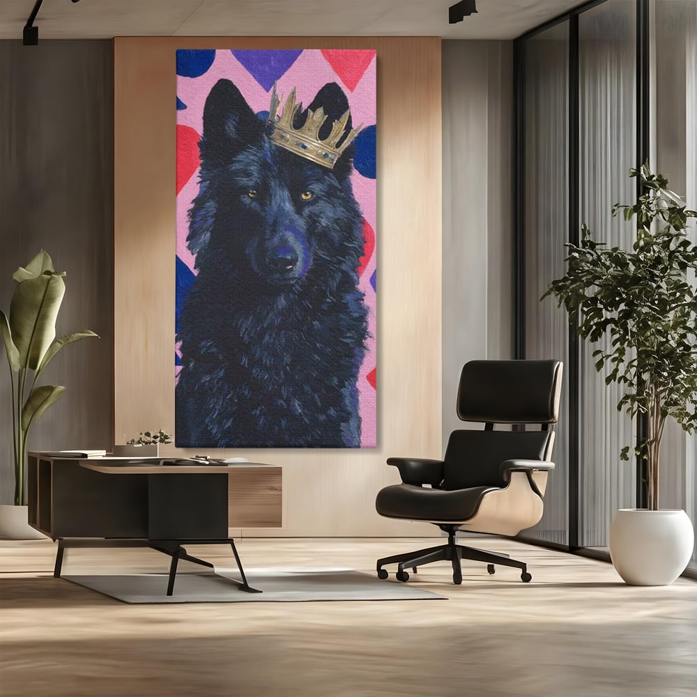 Leinwand Wandbilder Canvas Premium, LuxCanva® M1489, König, Wolf, Tier, Alpha, Krone, Adel, Symbole, Schlafzimmer, Büro, Wohnzimmer, Wohnzimmer, Kinderzimmer
