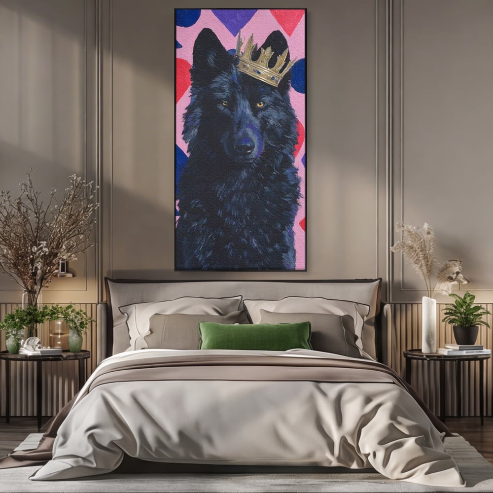 Leinwand Wandbilder Canvas Premium, LuxCanva® M1489, König, Wolf, Tier, Alpha, Krone, Adel, Symbole, Schlafzimmer, Büro, Wohnzimmer, Wohnzimmer, Kinderzimmer
