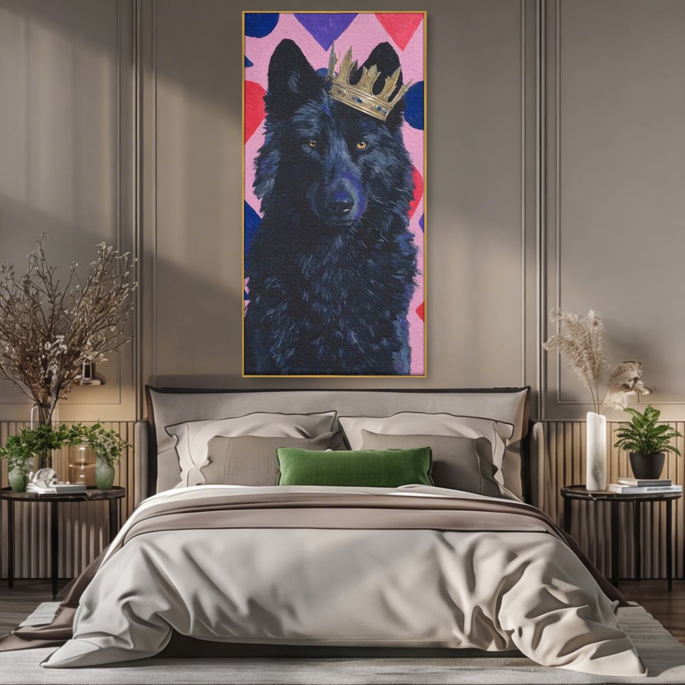Leinwand Wandbilder Canvas Premium, LuxCanva® M1489, König, Wolf, Tier, Alpha, Krone, Adel, Symbole, Schlafzimmer, Büro, Wohnzimmer, Wohnzimmer, Kinderzimmer