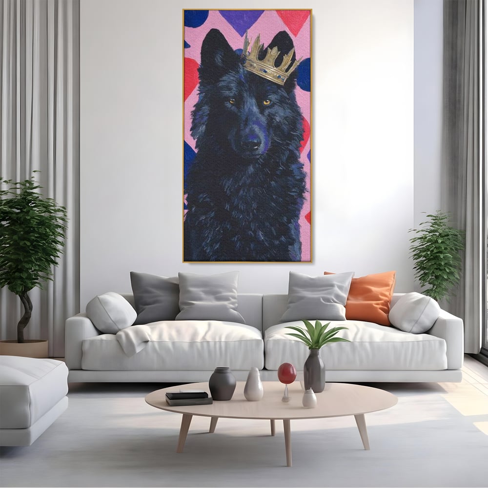 Leinwand Wandbilder Canvas Premium, LuxCanva® M1489, König, Wolf, Tier, Alpha, Krone, Adel, Symbole, Schlafzimmer, Büro, Wohnzimmer, Wohnzimmer, Kinderzimmer