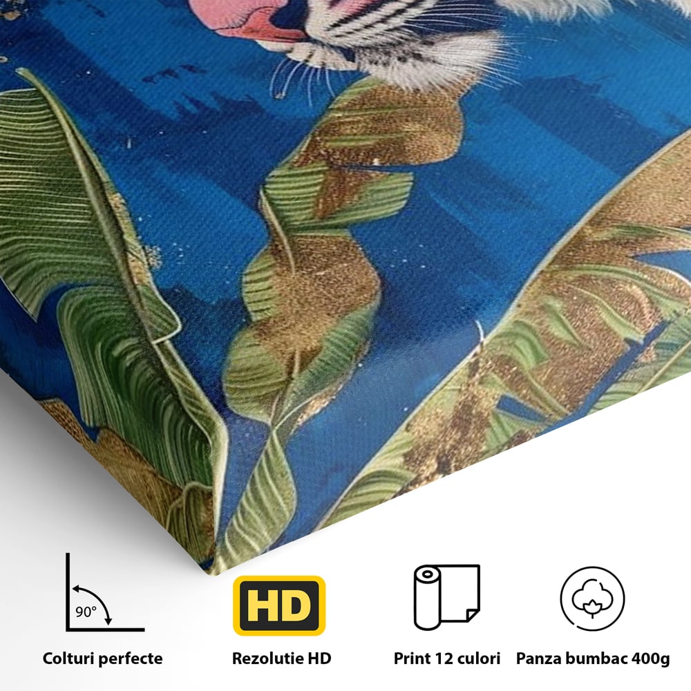 Leinwandbilder Premium, LuxCanva® M1490, Silent Power, Tiger, Tiger, Feline, Dschungel, Exotisch, Blätter, Natur, Wildnis, Schlafzimmer, Büro, Wohnen, Kinderzimmer