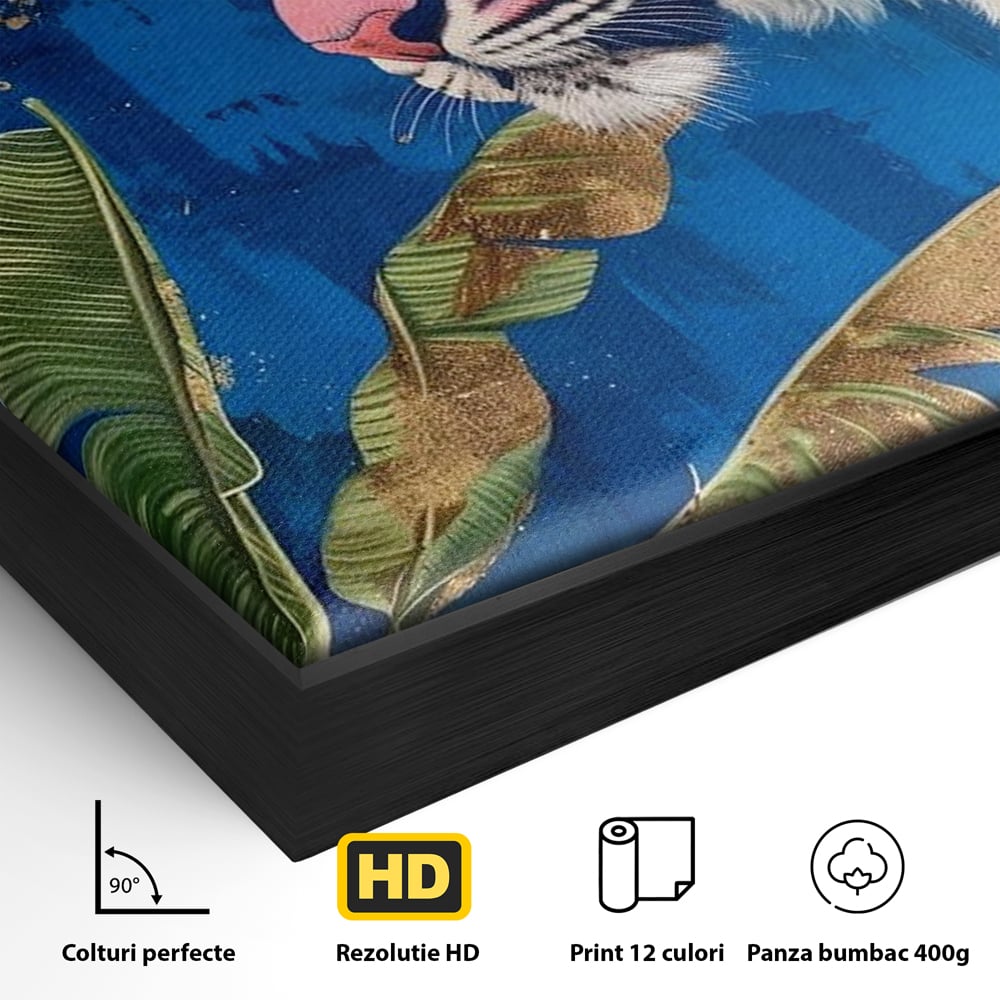 Leinwandbilder Premium, LuxCanva® M1490, Silent Power, Tiger, Tiger, Feline, Dschungel, Exotisch, Blätter, Natur, Wildnis, Schlafzimmer, Büro, Wohnen, Kinderzimmer