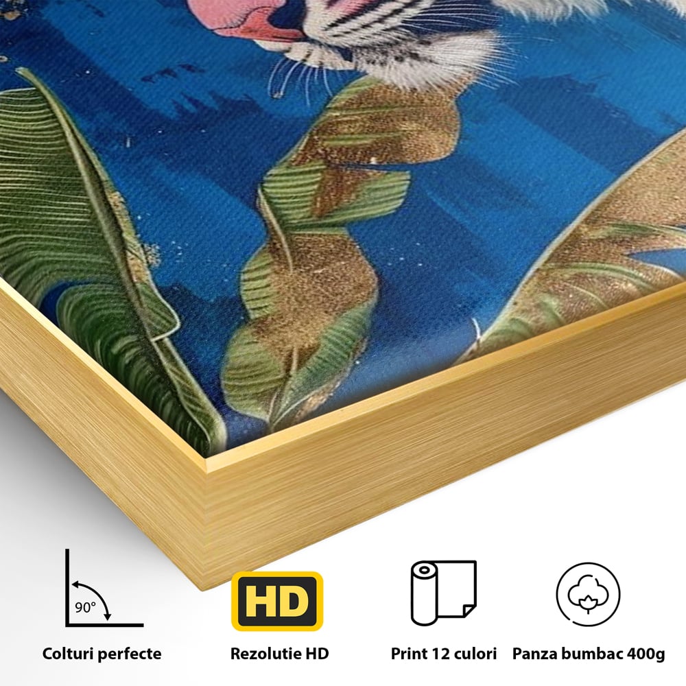 Leinwandbilder Premium, LuxCanva® M1490, Silent Power, Tiger, Tiger, Feline, Dschungel, Exotisch, Blätter, Natur, Wildnis, Schlafzimmer, Büro, Wohnen, Kinderzimmer