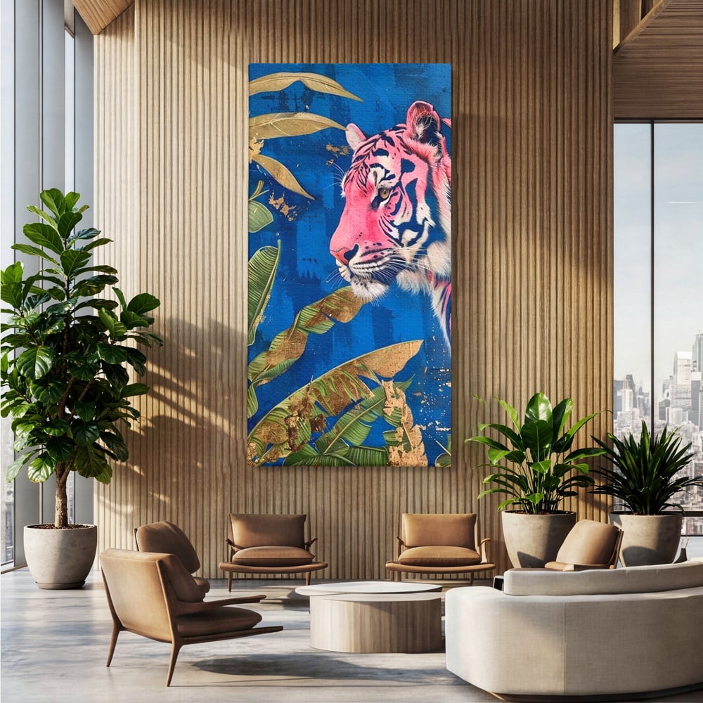 Leinwandbilder Premium, LuxCanva® M1490, Silent Power, Tiger, Tiger, Feline, Dschungel, Exotisch, Blätter, Natur, Wildnis, Schlafzimmer, Büro, Wohnen, Kinderzimmer