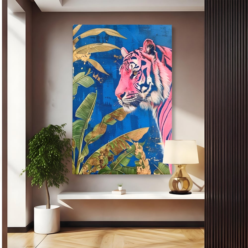 Leinwandbilder Premium, LuxCanva® M1490, Silent Power, Tiger, Tiger, Feline, Dschungel, Exotisch, Blätter, Natur, Wildnis, Schlafzimmer, Büro, Wohnen, Kinderzimmer