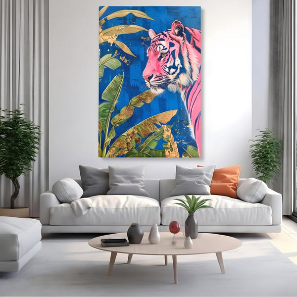 Leinwandbilder Premium, LuxCanva® M1490, Silent Power, Tiger, Tiger, Feline, Dschungel, Exotisch, Blätter, Natur, Wildnis, Schlafzimmer, Büro, Wohnen, Kinderzimmer