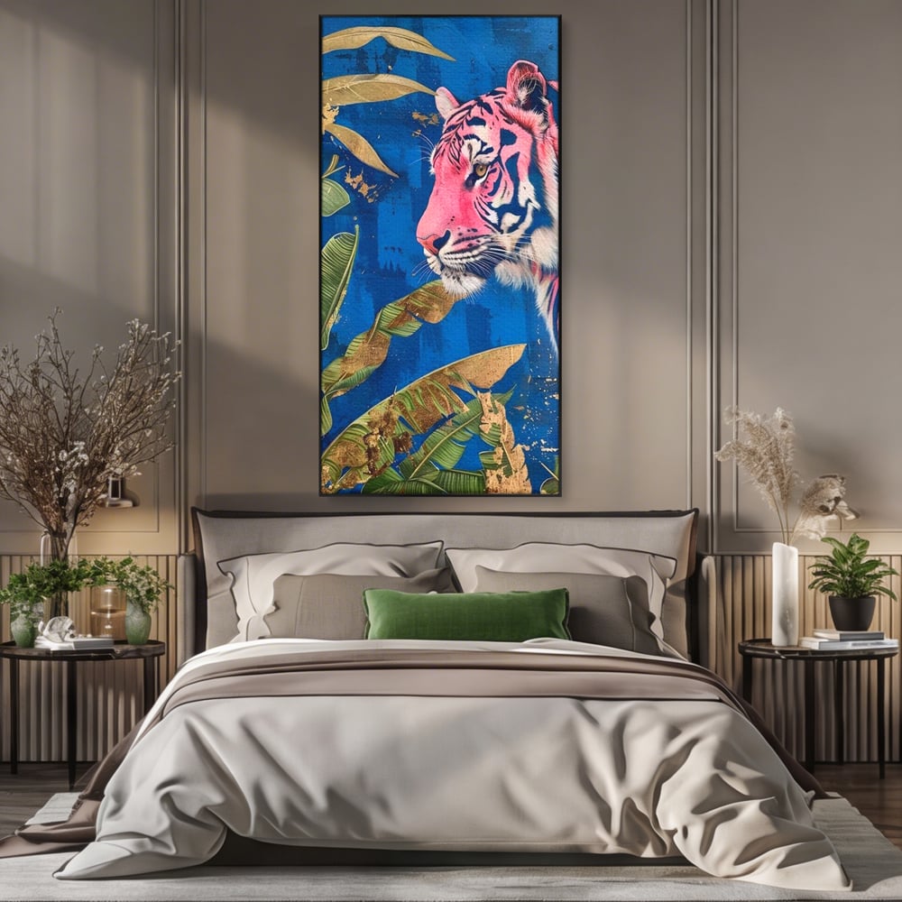 Leinwandbilder Premium, LuxCanva® M1490, Silent Power, Tiger, Tiger, Feline, Dschungel, Exotisch, Blätter, Natur, Wildnis, Schlafzimmer, Büro, Wohnen, Kinderzimmer