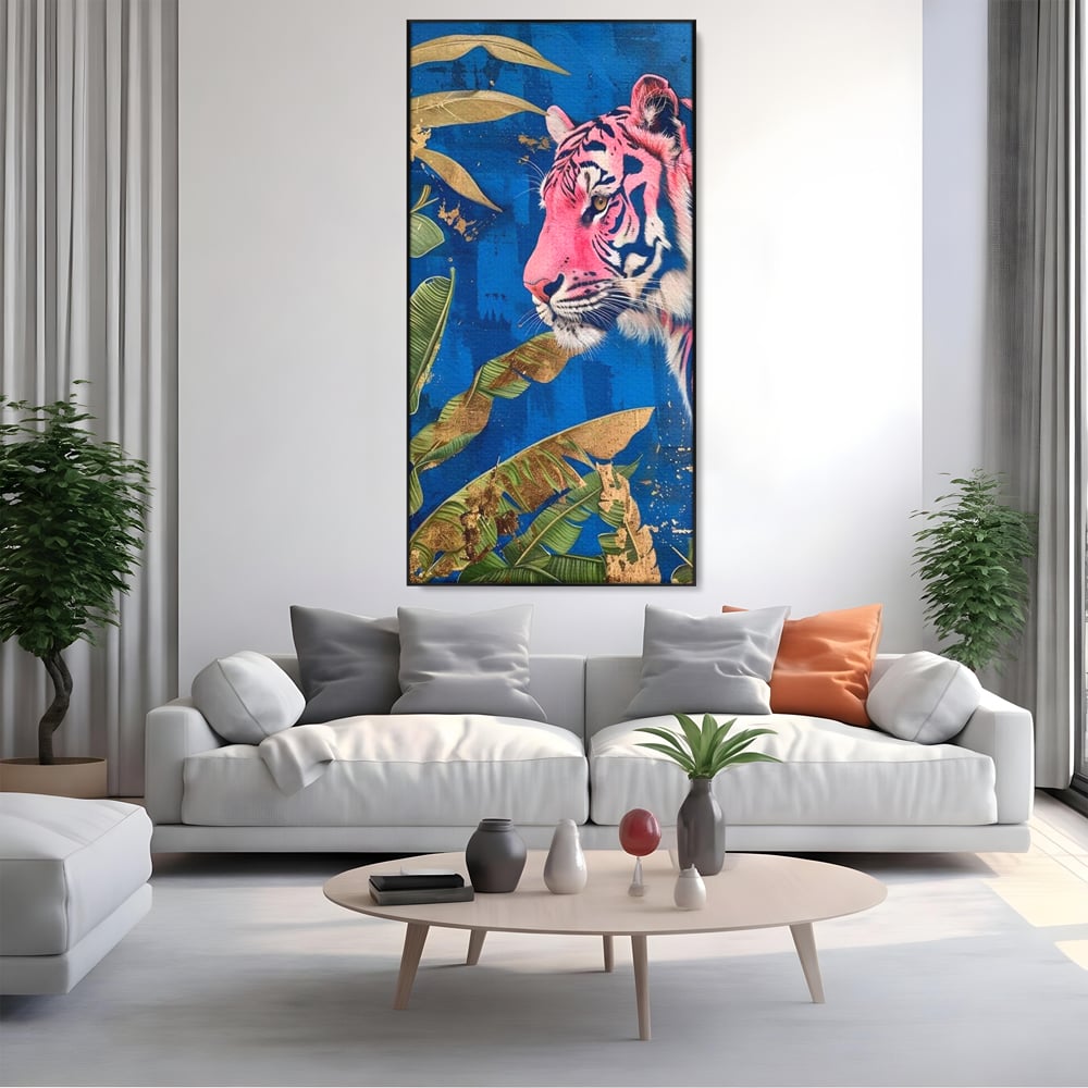 Leinwandbilder Premium, LuxCanva® M1490, Silent Power, Tiger, Tiger, Feline, Dschungel, Exotisch, Blätter, Natur, Wildnis, Schlafzimmer, Büro, Wohnen, Kinderzimmer