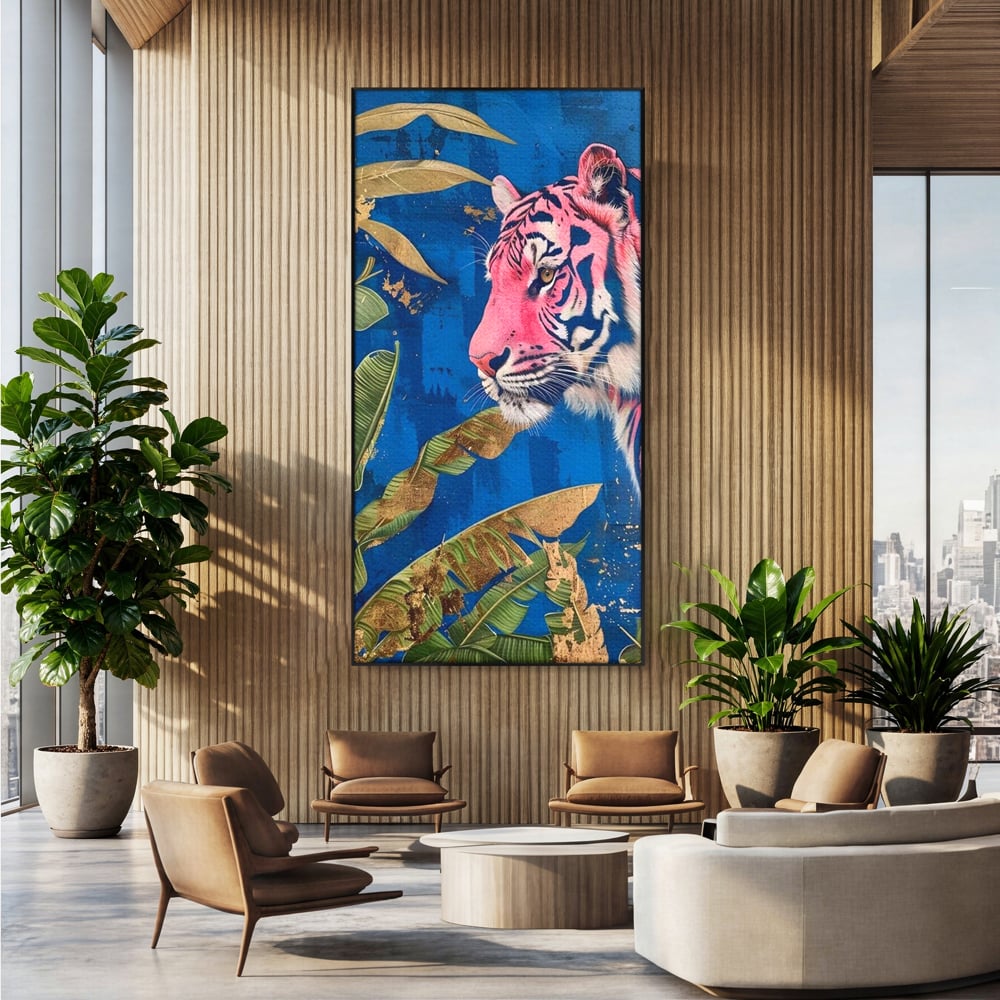 Leinwandbilder Premium, LuxCanva® M1490, Silent Power, Tiger, Tiger, Feline, Dschungel, Exotisch, Blätter, Natur, Wildnis, Schlafzimmer, Büro, Wohnen, Kinderzimmer