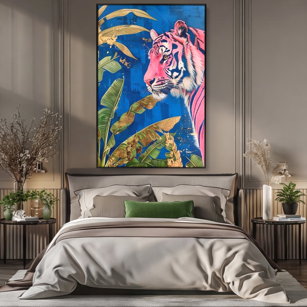 Leinwandbilder Premium, LuxCanva® M1490, Silent Power, Tiger, Tiger, Feline, Dschungel, Exotisch, Blätter, Natur, Wildnis, Schlafzimmer, Büro, Wohnen, Kinderzimmer