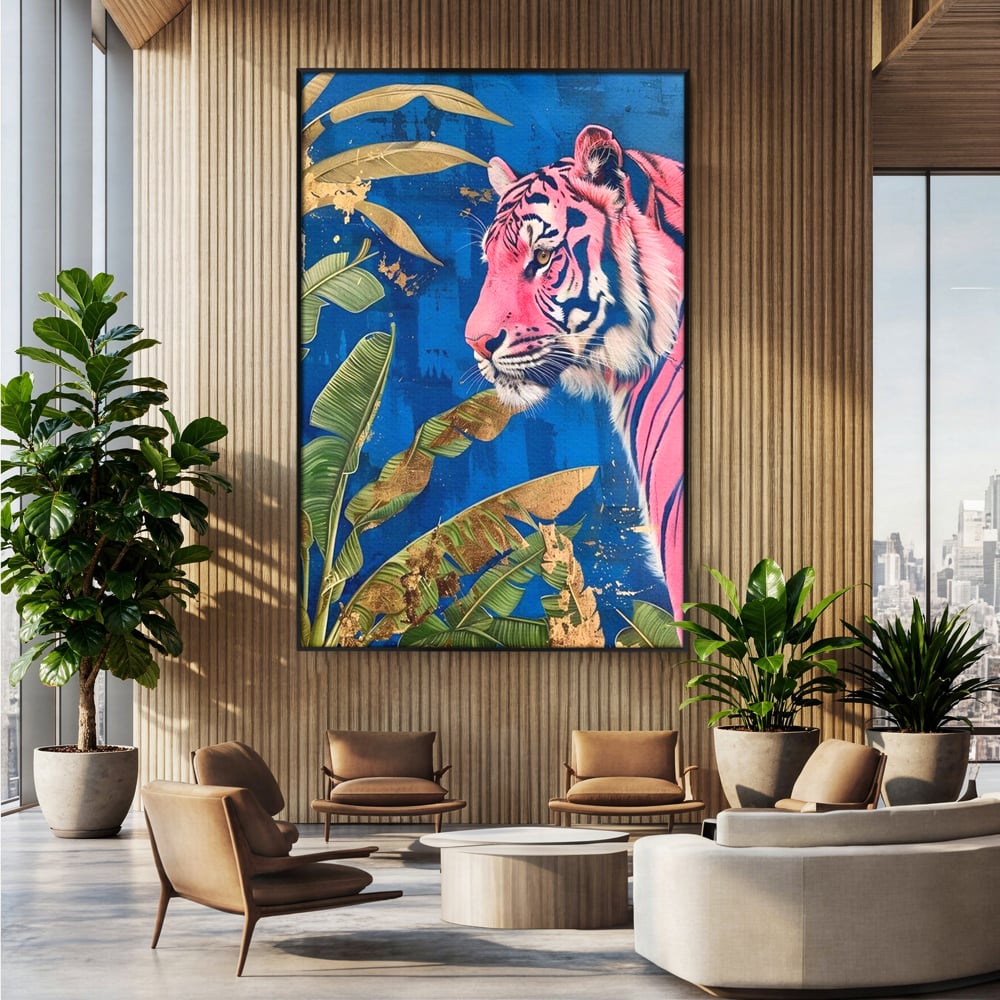 Leinwandbilder Premium, LuxCanva® M1490, Silent Power, Tiger, Tiger, Feline, Dschungel, Exotisch, Blätter, Natur, Wildnis, Schlafzimmer, Büro, Wohnen, Kinderzimmer