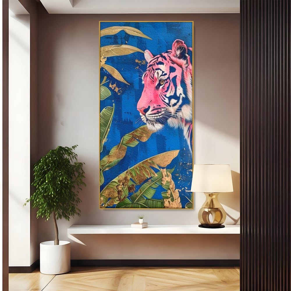 Leinwandbilder Premium, LuxCanva® M1490, Silent Power, Tiger, Tiger, Feline, Dschungel, Exotisch, Blätter, Natur, Wildnis, Schlafzimmer, Büro, Wohnen, Kinderzimmer