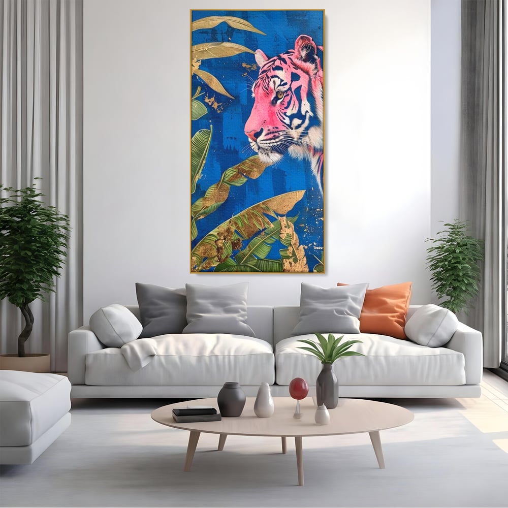Leinwandbilder Premium, LuxCanva® M1490, Silent Power, Tiger, Tiger, Feline, Dschungel, Exotisch, Blätter, Natur, Wildnis, Schlafzimmer, Büro, Wohnen, Kinderzimmer