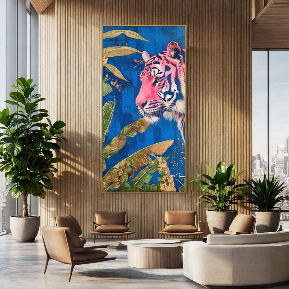 Leinwandbilder Premium, LuxCanva® M1490, Silent Power, Tiger, Tiger, Feline, Dschungel, Exotisch, Blätter, Natur, Wildnis, Schlafzimmer, Büro, Wohnen, Kinderzimmer