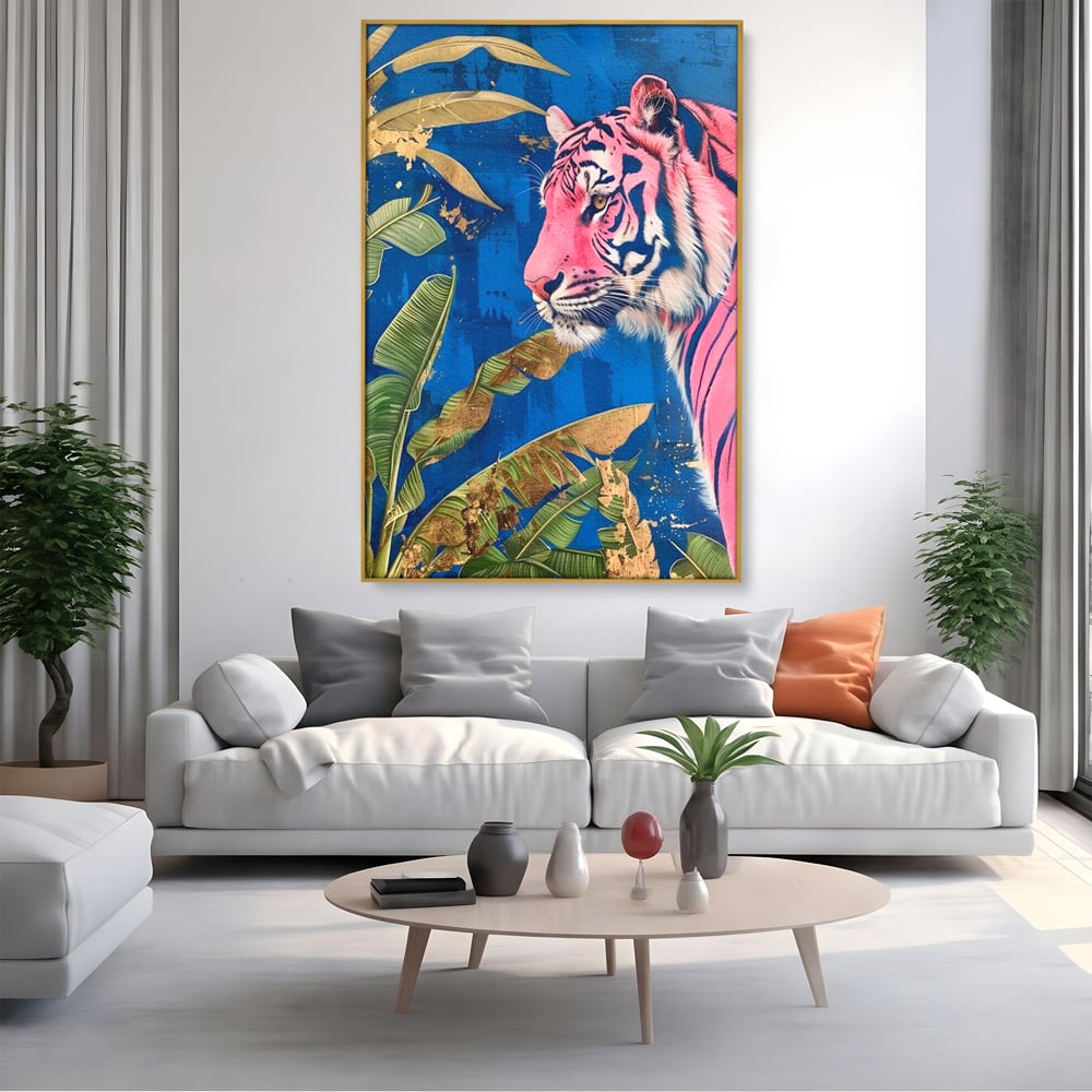 Leinwandbilder Premium, LuxCanva® M1490, Silent Power, Tiger, Tiger, Feline, Dschungel, Exotisch, Blätter, Natur, Wildnis, Schlafzimmer, Büro, Wohnen, Kinderzimmer