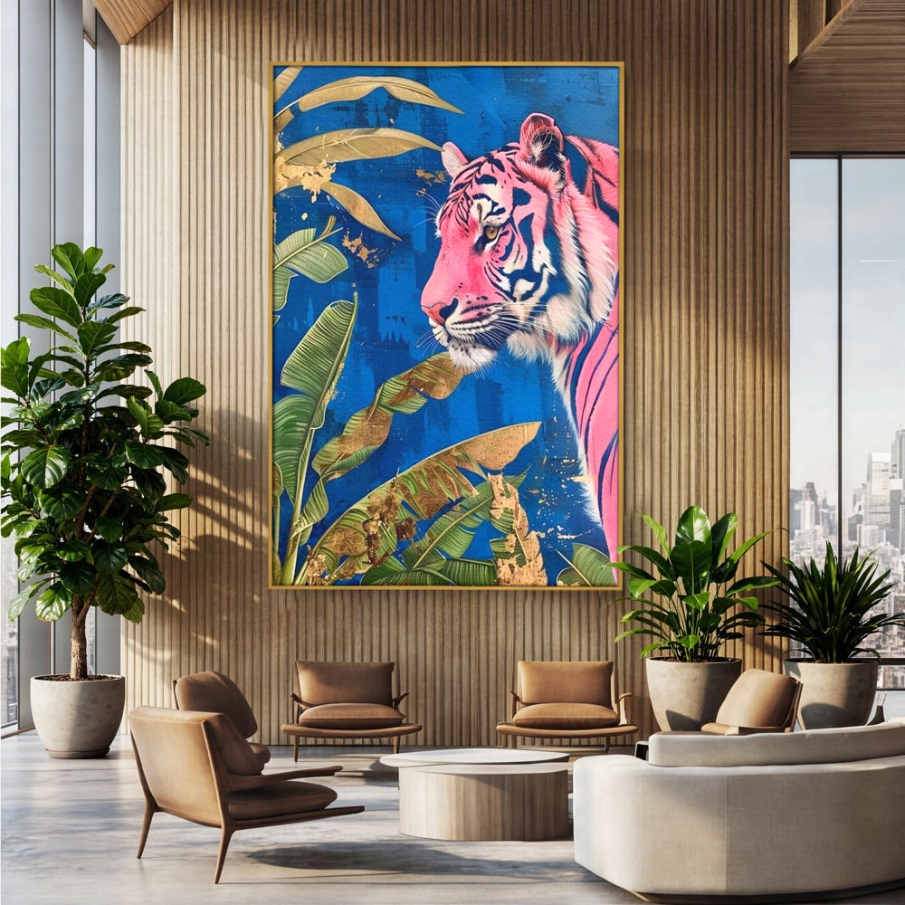 Leinwandbilder Premium, LuxCanva® M1490, Silent Power, Tiger, Tiger, Feline, Dschungel, Exotisch, Blätter, Natur, Wildnis, Schlafzimmer, Büro, Wohnen, Kinderzimmer