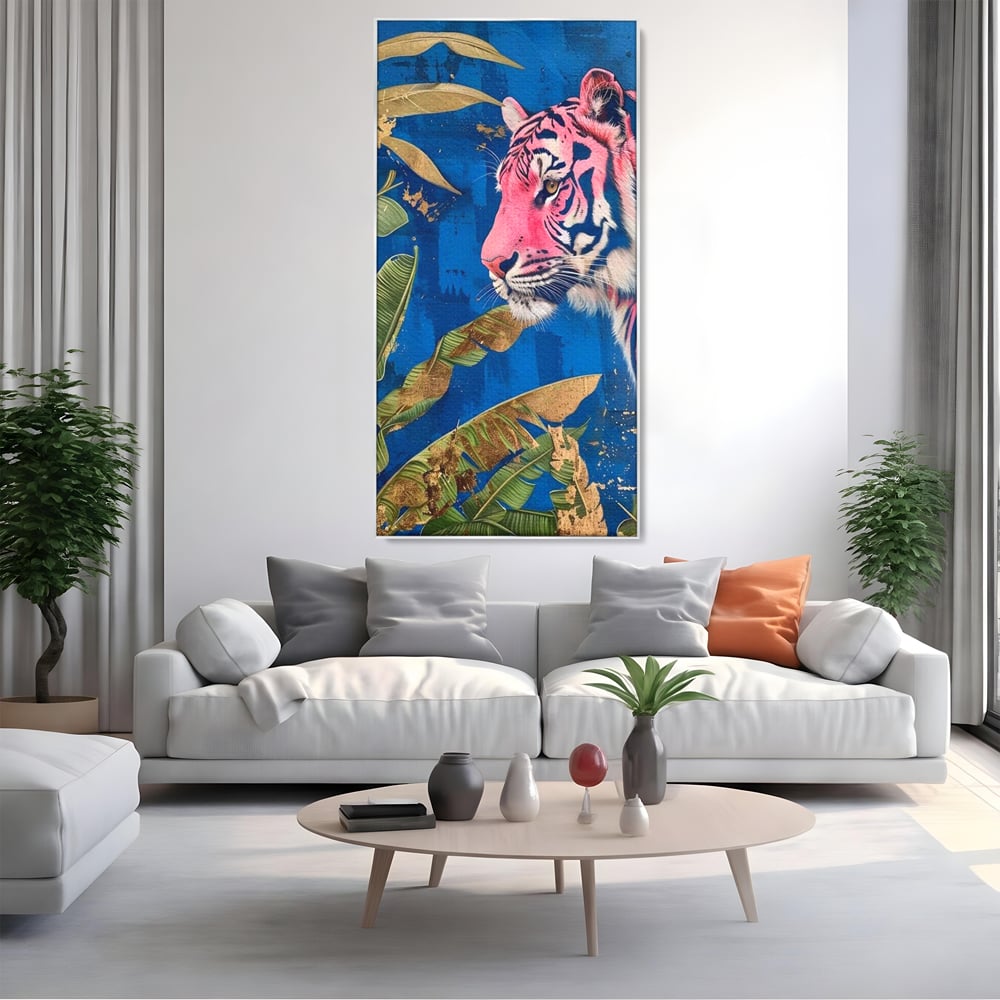Leinwandbilder Premium, LuxCanva® M1490, Silent Power, Tiger, Tiger, Feline, Dschungel, Exotisch, Blätter, Natur, Wildnis, Schlafzimmer, Büro, Wohnen, Kinderzimmer
