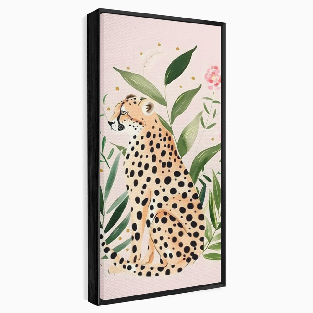Tablou Canvas Premium, LuxCanva® M1491, Printre Petale si Vant, Leopard, Culori Pastelate, Eleganta, Tropical, Exotic, Jungla, Vegetatie, Dormitor, Birou, Living, Camera Copil