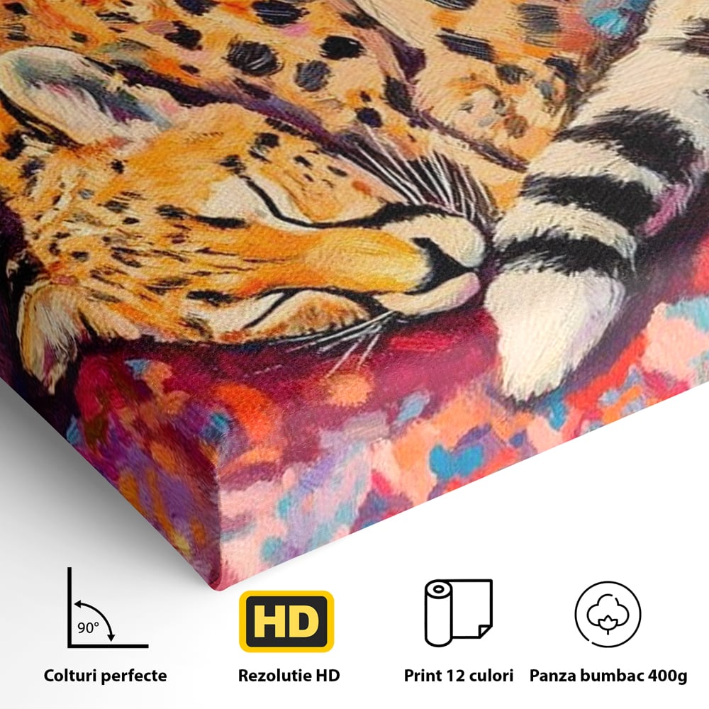 Tablou Canvas Premium, LuxCanva® M1492, Imbratisat de Culoare, Ghepard, Somn, Vis, Liniste, Relaxare, Boem, Felina, Dormitor, Birou, Living, Camera Copil