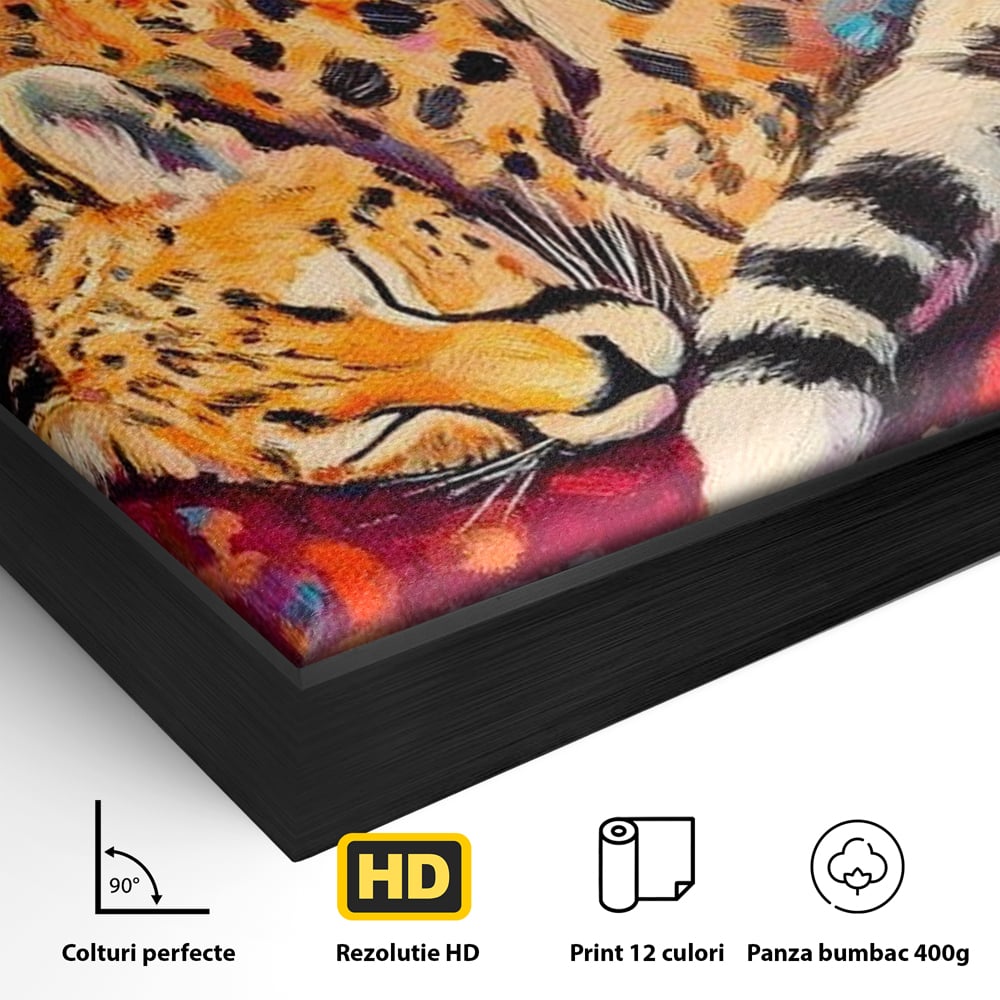 Tablou Canvas Premium, LuxCanva® M1492, Imbratisat de Culoare, Ghepard, Somn, Vis, Liniste, Relaxare, Boem, Felina, Dormitor, Birou, Living, Camera Copil