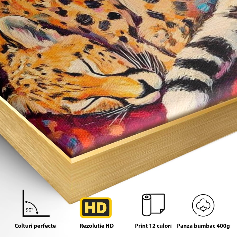 Tablou Canvas Premium, LuxCanva® M1492, Imbratisat de Culoare, Ghepard, Somn, Vis, Liniste, Relaxare, Boem, Felina, Dormitor, Birou, Living, Camera Copil