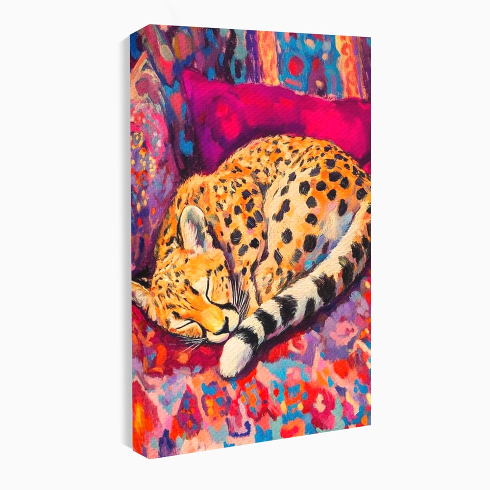 Tablou Canvas Premium, LuxCanva® M1492, Imbratisat de Culoare, Ghepard, Somn, Vis, Liniste, Relaxare, Boem, Felina, Dormitor, Birou, Living, Camera Copil