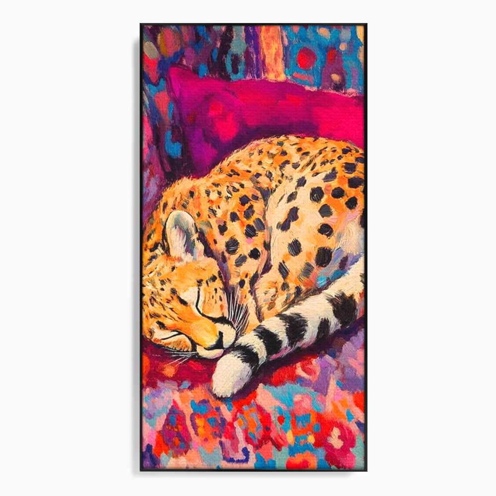 Tablou Canvas Premium, LuxCanva® M1492, Imbratisat de Culoare, Ghepard, Somn, Vis, Liniste, Relaxare, Boem, Felina, Dormitor, Birou, Living, Camera Copil