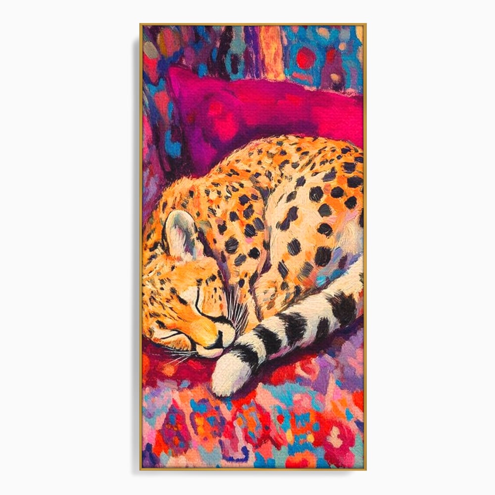 Tablou Canvas Premium, LuxCanva® M1492, Imbratisat de Culoare, Ghepard, Somn, Vis, Liniste, Relaxare, Boem, Felina, Dormitor, Birou, Living, Camera Copil