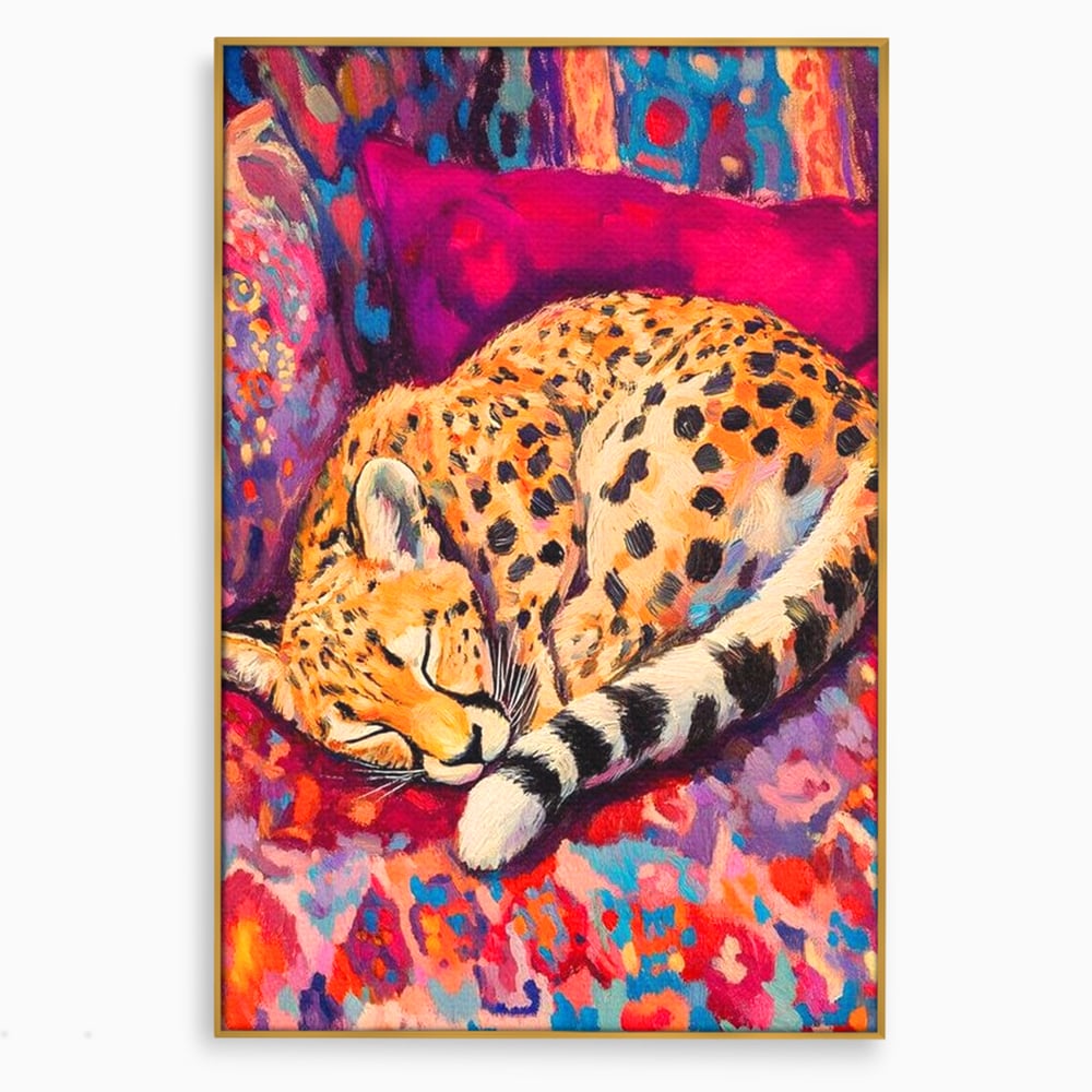 Tablou Canvas Premium, LuxCanva® M1492, Imbratisat de Culoare, Ghepard, Somn, Vis, Liniste, Relaxare, Boem, Felina, Dormitor, Birou, Living, Camera Copil
