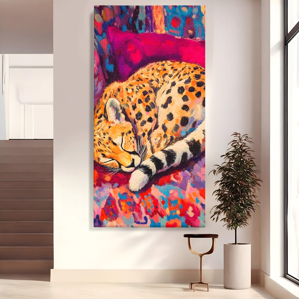 Tablou Canvas Premium, LuxCanva® M1492, Imbratisat de Culoare, Ghepard, Somn, Vis, Liniste, Relaxare, Boem, Felina, Dormitor, Birou, Living, Camera Copil