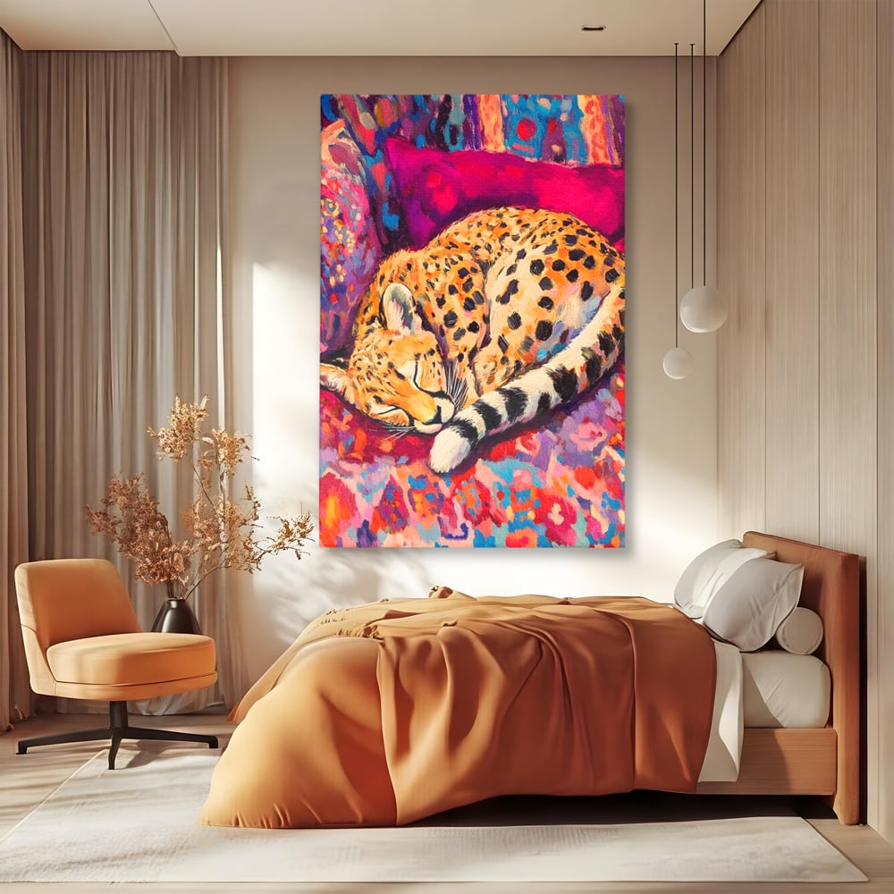 Tablou Canvas Premium, LuxCanva® M1492, Imbratisat de Culoare, Ghepard, Somn, Vis, Liniste, Relaxare, Boem, Felina, Dormitor, Birou, Living, Camera Copil