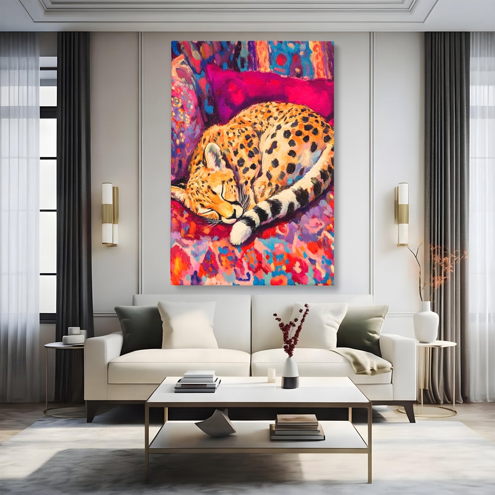 Tablou Canvas Premium, LuxCanva® M1492, Imbratisat de Culoare, Ghepard, Somn, Vis, Liniste, Relaxare, Boem, Felina, Dormitor, Birou, Living, Camera Copil