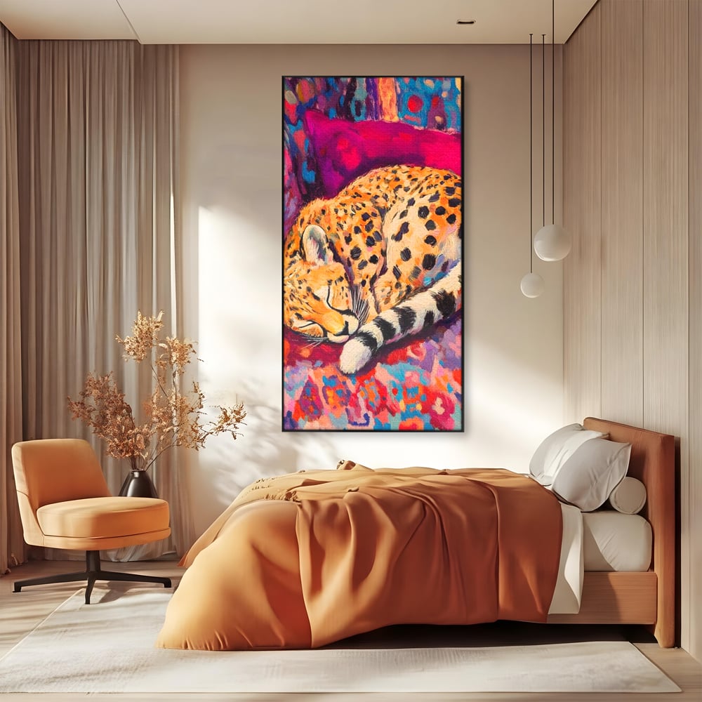 Tablou Canvas Premium, LuxCanva® M1492, Imbratisat de Culoare, Ghepard, Somn, Vis, Liniste, Relaxare, Boem, Felina, Dormitor, Birou, Living, Camera Copil