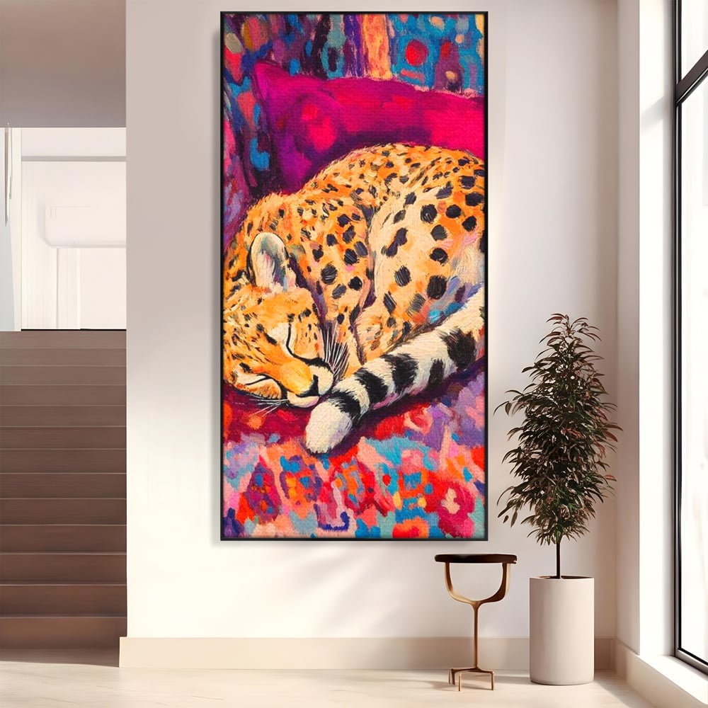 Tablou Canvas Premium, LuxCanva® M1492, Imbratisat de Culoare, Ghepard, Somn, Vis, Liniste, Relaxare, Boem, Felina, Dormitor, Birou, Living, Camera Copil