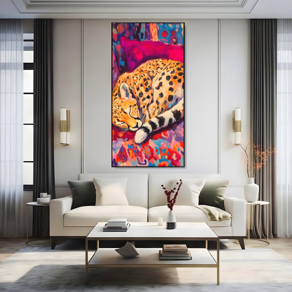 Tablou Canvas Premium, LuxCanva® M1492, Imbratisat de Culoare, Ghepard, Somn, Vis, Liniste, Relaxare, Boem, Felina, Dormitor, Birou, Living, Camera Copil