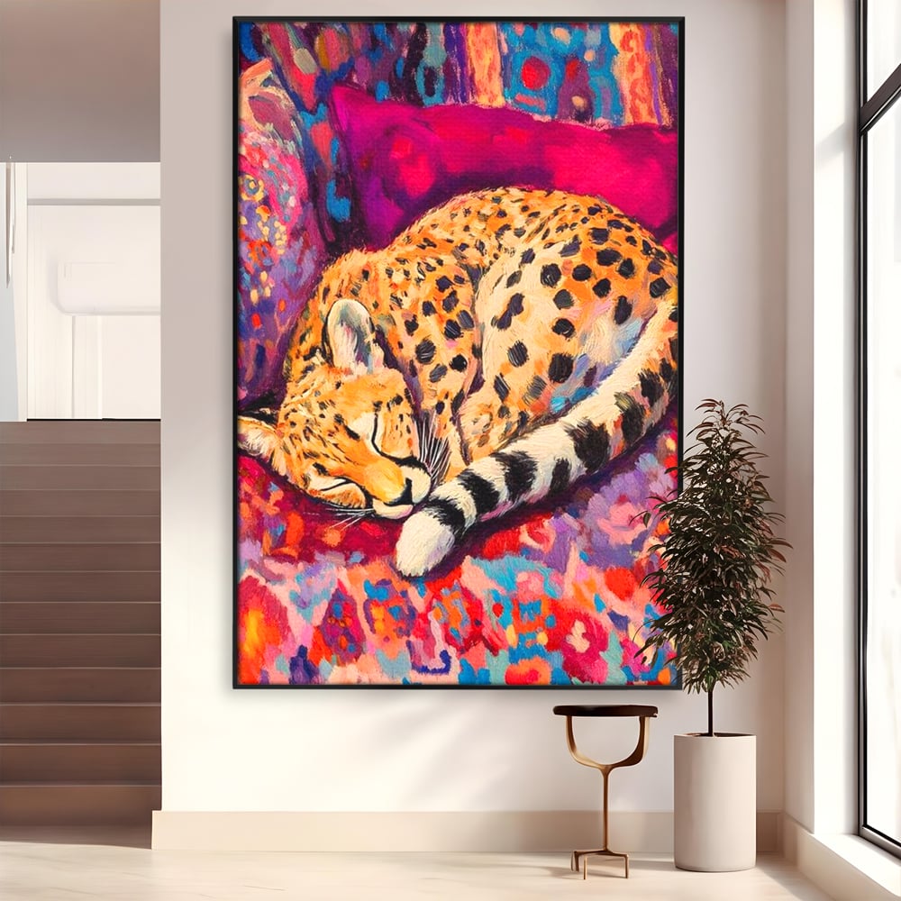 Tablou Canvas Premium, LuxCanva® M1492, Imbratisat de Culoare, Ghepard, Somn, Vis, Liniste, Relaxare, Boem, Felina, Dormitor, Birou, Living, Camera Copil