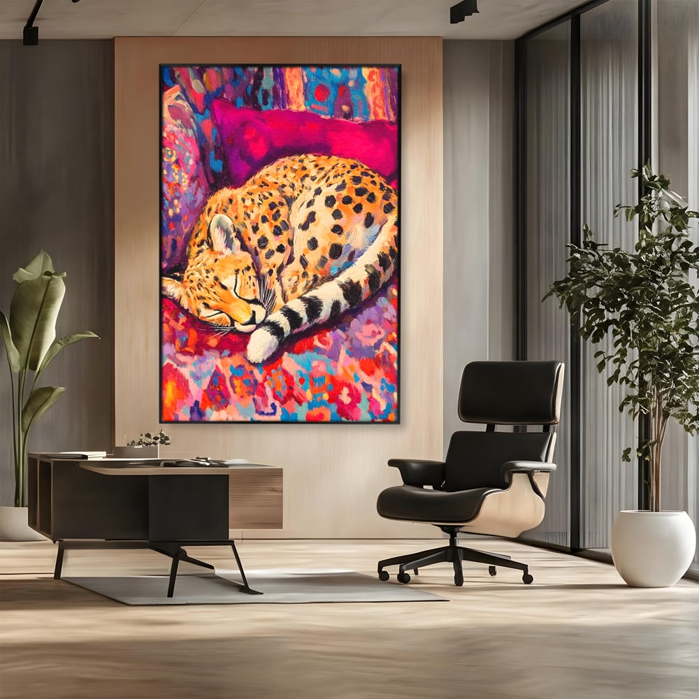 Tablou Canvas Premium, LuxCanva® M1492, Imbratisat de Culoare, Ghepard, Somn, Vis, Liniste, Relaxare, Boem, Felina, Dormitor, Birou, Living, Camera Copil
