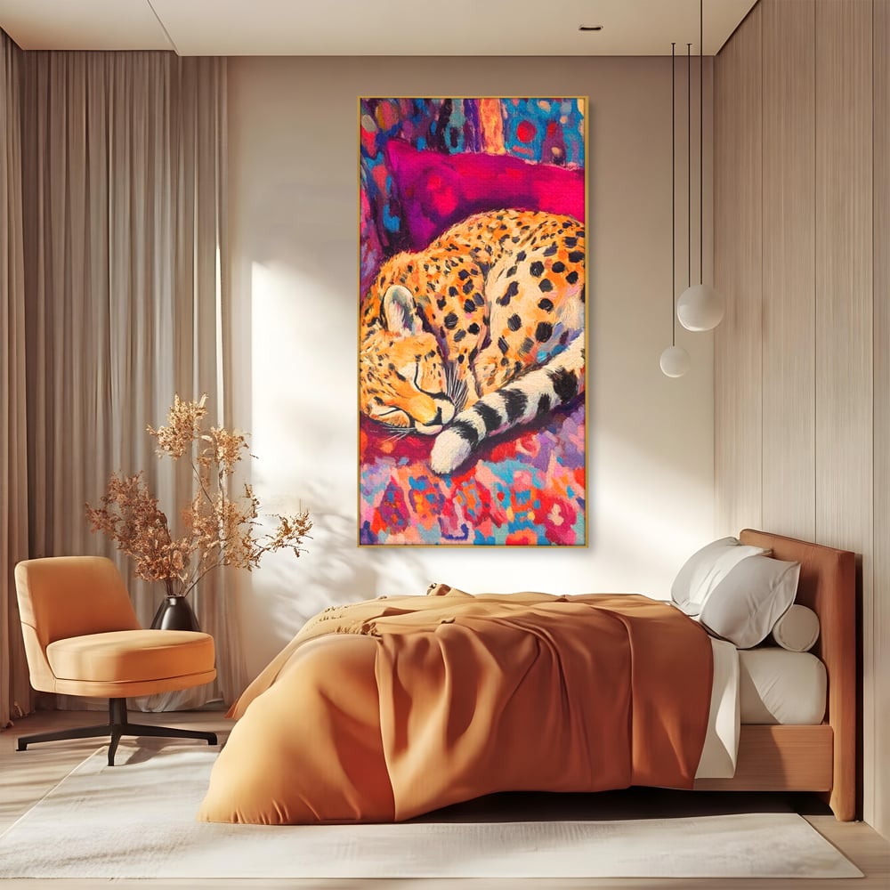 Tablou Canvas Premium, LuxCanva® M1492, Imbratisat de Culoare, Ghepard, Somn, Vis, Liniste, Relaxare, Boem, Felina, Dormitor, Birou, Living, Camera Copil