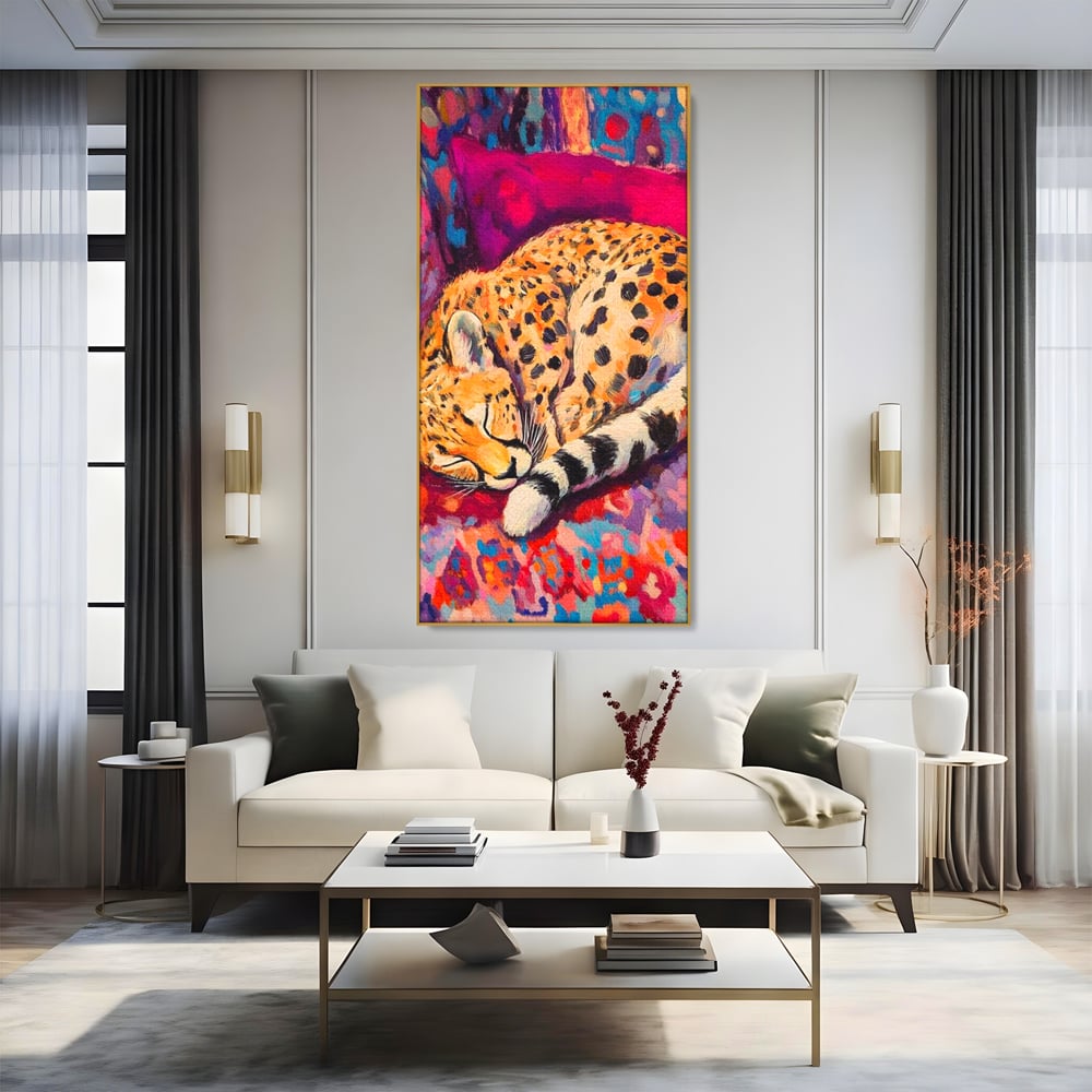 Tablou Canvas Premium, LuxCanva® M1492, Imbratisat de Culoare, Ghepard, Somn, Vis, Liniste, Relaxare, Boem, Felina, Dormitor, Birou, Living, Camera Copil