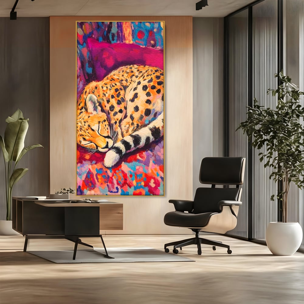 Tablou Canvas Premium, LuxCanva® M1492, Imbratisat de Culoare, Ghepard, Somn, Vis, Liniste, Relaxare, Boem, Felina, Dormitor, Birou, Living, Camera Copil