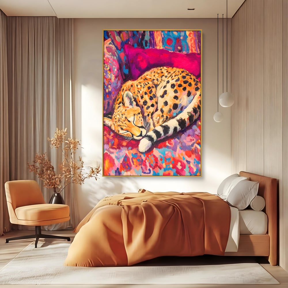 Tablou Canvas Premium, LuxCanva® M1492, Imbratisat de Culoare, Ghepard, Somn, Vis, Liniste, Relaxare, Boem, Felina, Dormitor, Birou, Living, Camera Copil