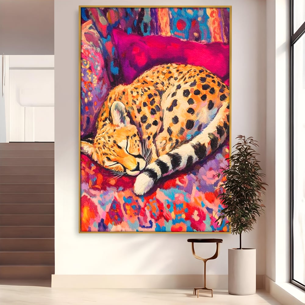 Tablou Canvas Premium, LuxCanva® M1492, Imbratisat de Culoare, Ghepard, Somn, Vis, Liniste, Relaxare, Boem, Felina, Dormitor, Birou, Living, Camera Copil