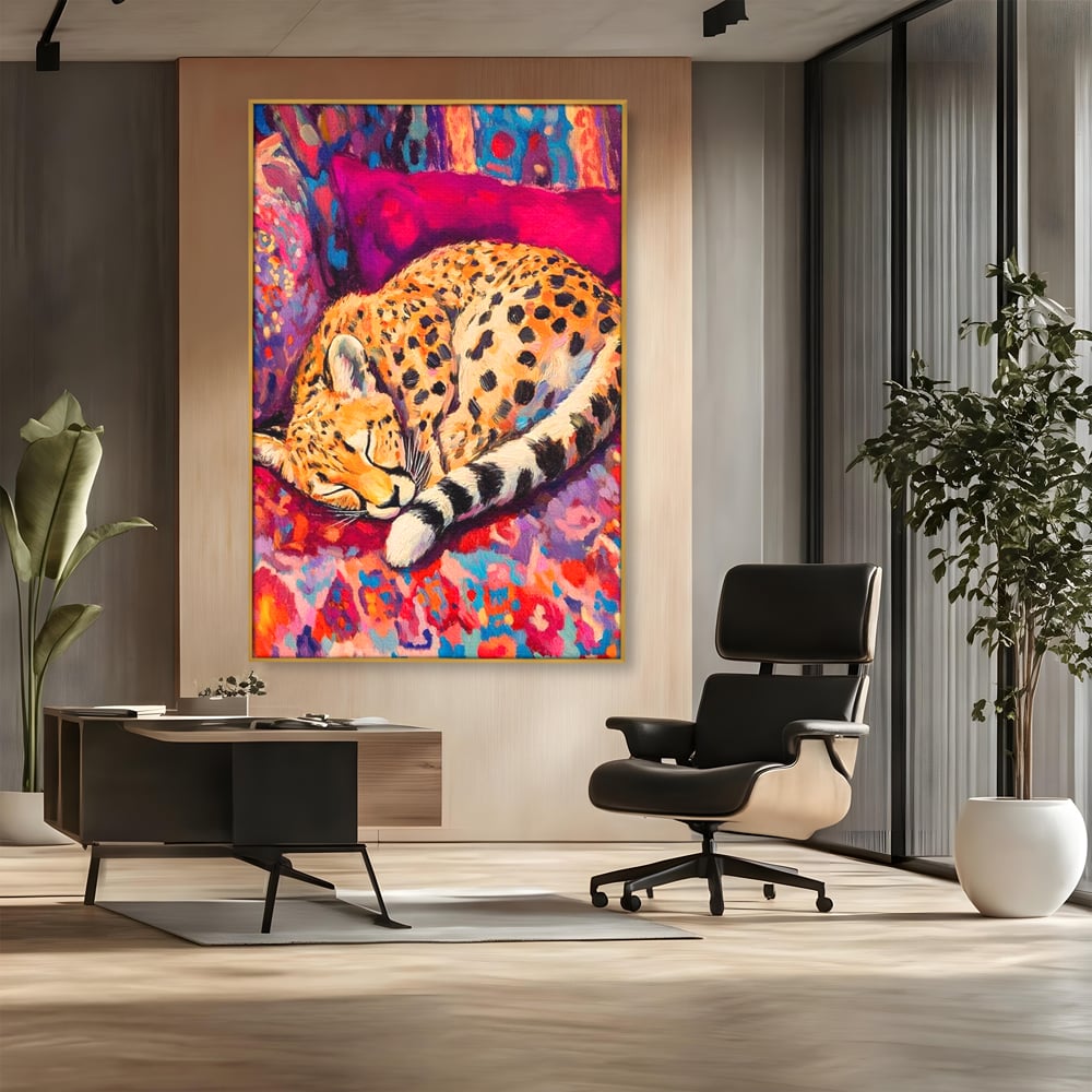 Tablou Canvas Premium, LuxCanva® M1492, Imbratisat de Culoare, Ghepard, Somn, Vis, Liniste, Relaxare, Boem, Felina, Dormitor, Birou, Living, Camera Copil