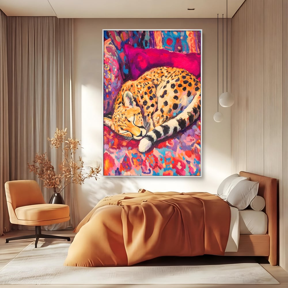 Tablou Canvas Premium, LuxCanva® M1492, Imbratisat de Culoare, Ghepard, Somn, Vis, Liniste, Relaxare, Boem, Felina, Dormitor, Birou, Living, Camera Copil