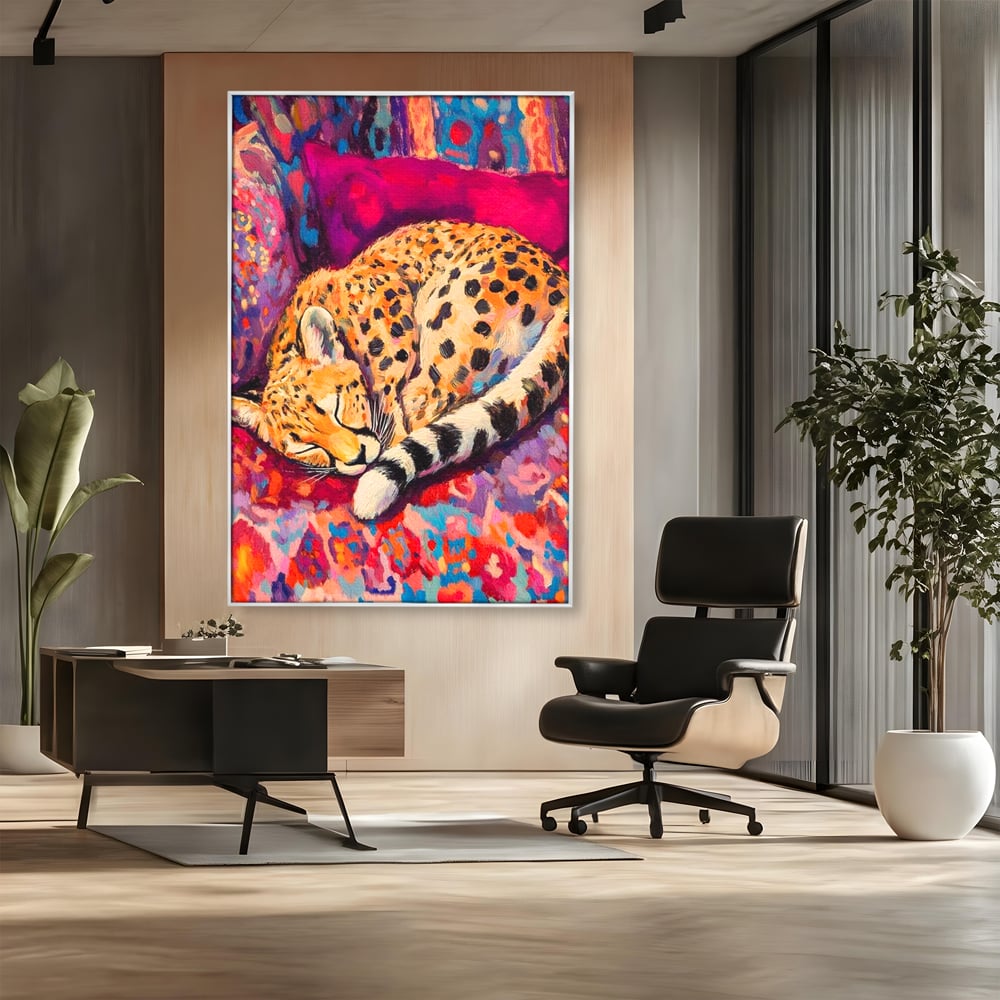 Tablou Canvas Premium, LuxCanva® M1492, Imbratisat de Culoare, Ghepard, Somn, Vis, Liniste, Relaxare, Boem, Felina, Dormitor, Birou, Living, Camera Copil