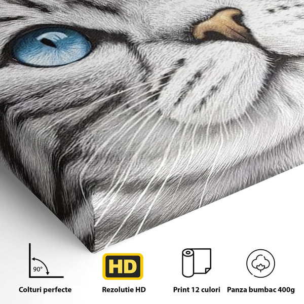 Tablou Canvas Premium, LuxCanva® M1493, Sub Cerul Parisului, Pisica, Felina, Ochi Albastri, Paris, Turnul Eiffel, Auriu, Elegant, Dormitor, Birou, Living, Camera Copil